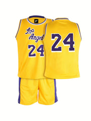 Youth Basketball Jersey Set 24 Print Breathable Boys