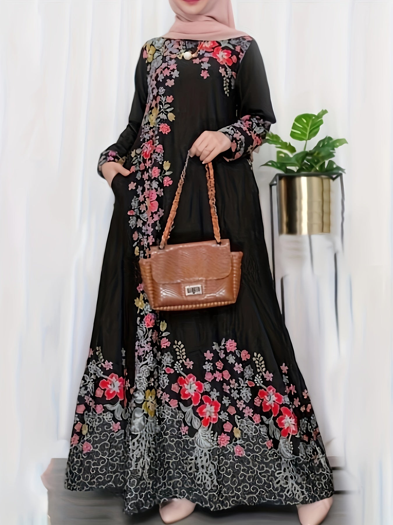 Abaya Dress Women's Plus Floral Print Maxi Dress