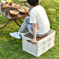 Outdoor Camping Storage Box with Wooden Cover