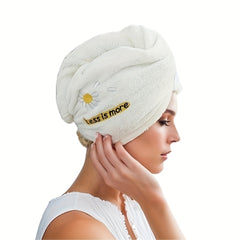 Daisy Embroidered Hair Drying Cap Coral Velvet Hair Towel