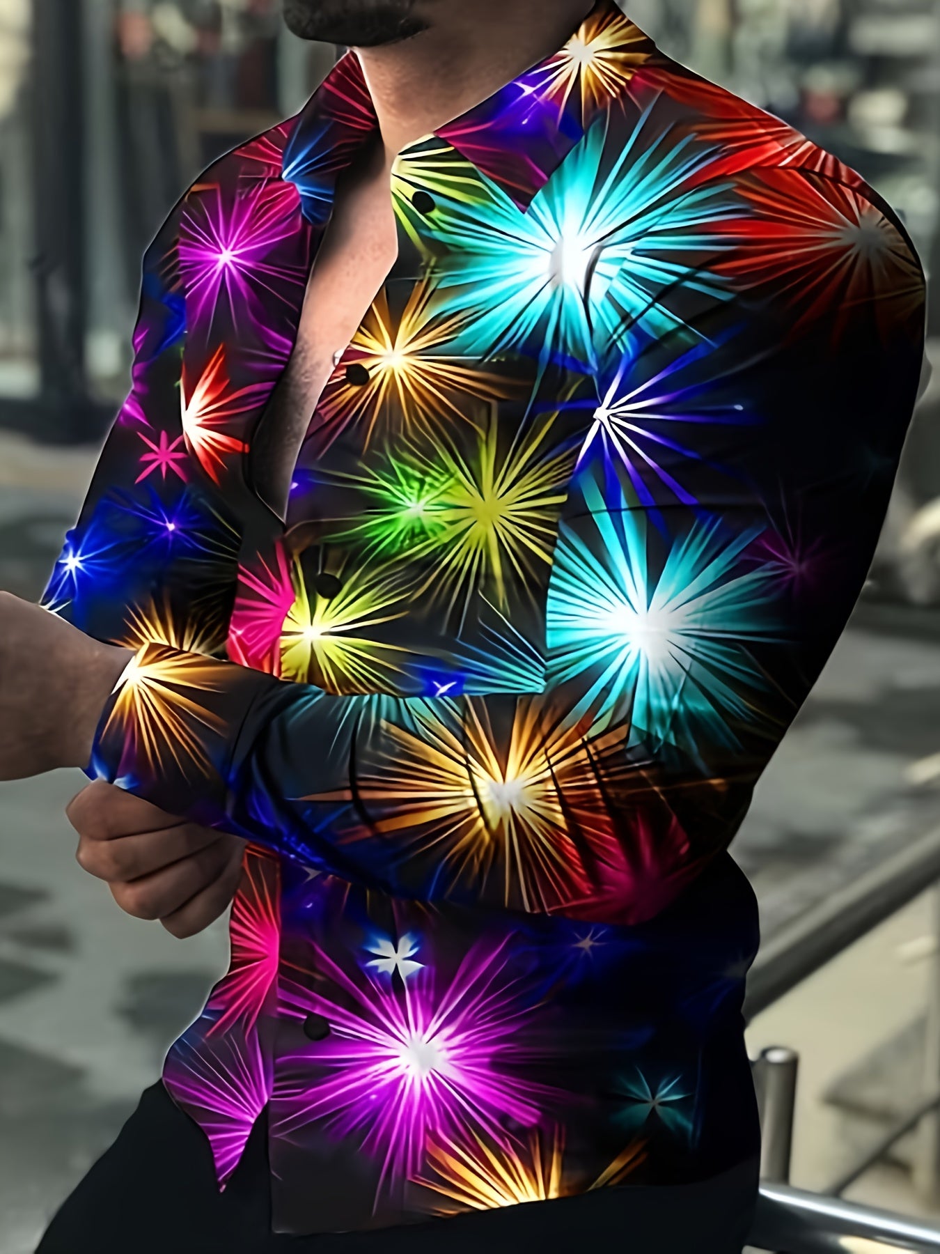 Star & Moon Print Men's Long Sleeve Shirt Autumn Wear