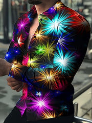 Star & Moon Print Men's Long Sleeve Shirt Autumn Wear