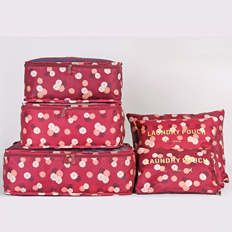 6 Pc Flower Pattern Bag Sets Travel Luggage Bags Dustproof Bags