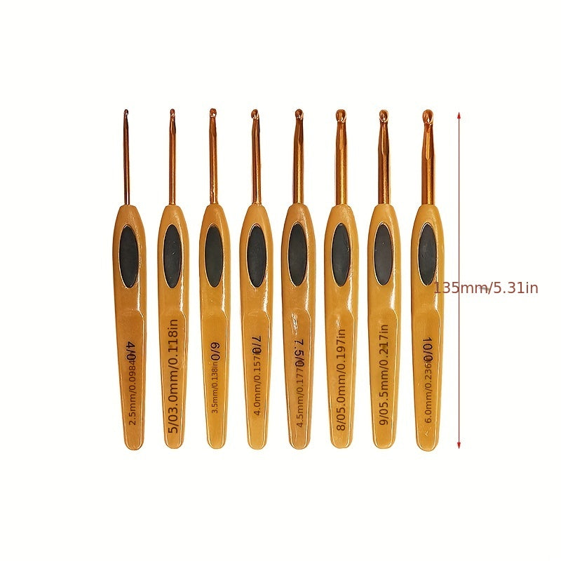 8pcs Plastic Handle Aluminum Crochet Hook Knitting Needles DIY Sewing Tools