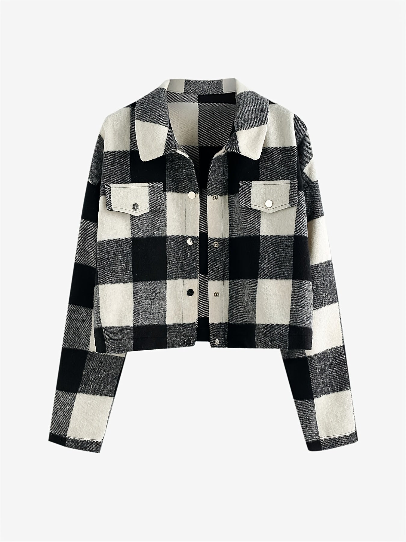 Plaid Lapel Button Jacket Long Sleeve Casual Outerwear Fall & Spring