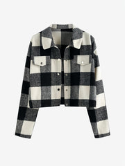 Plaid Lapel Button Jacket Long Sleeve Casual Outerwear Fall & Spring