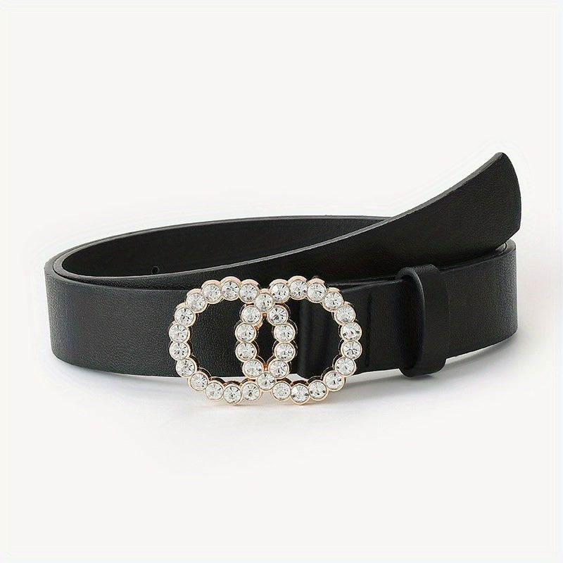 Girls Round Rhinestone Buckle Belt for Pants Jeans