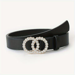 Girls Round Rhinestone Buckle Belt for Pants Jeans