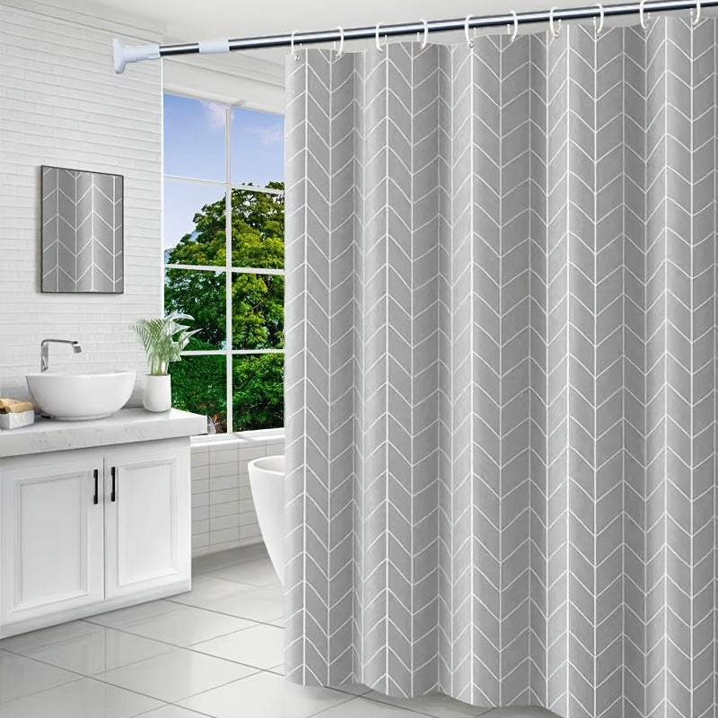 Waterproof Geometric Shower Curtain Metal Grommets Hooks Durable Polyester Bath