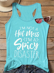 Slogan Print Round Neck Vest Top