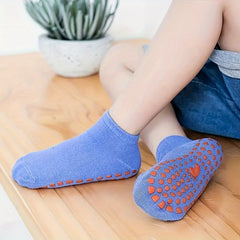 6 Pairs Girl's Non Slip Socks Solid Cotton Blend Bottom Rubber Dot