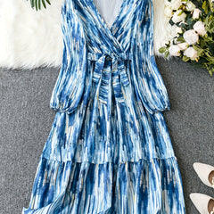 Plus Tie Dye Lantern Sleeve Smock Maxi Dress