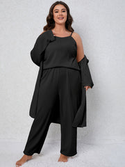 Textured Cami Top & Wide Leg Pants & Robe Pajama Set