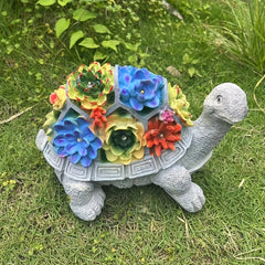 Solar Turtle Succulent Statue with 7 LED Lights for Outdoor Decor