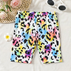 Toddler Girls Colorful Leopard Graphic Elastic Waist Casual Sports Bike Shorts