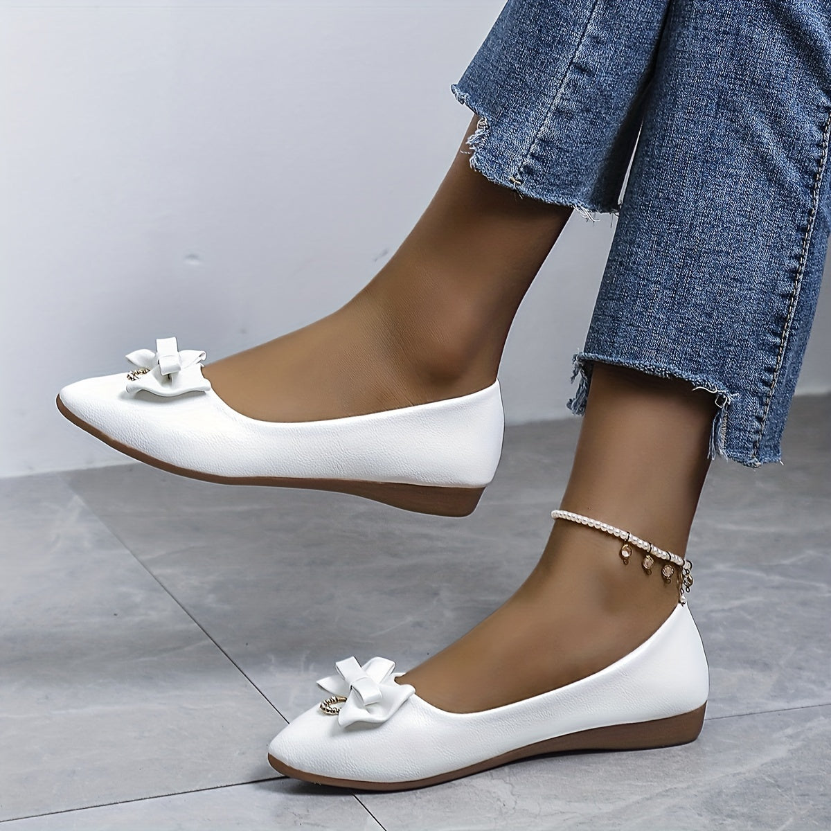 Women's Bowknot Flats Pointed Toe Slip On Shoes