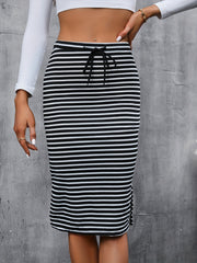 Stripe Print Side Split Skirt for Women