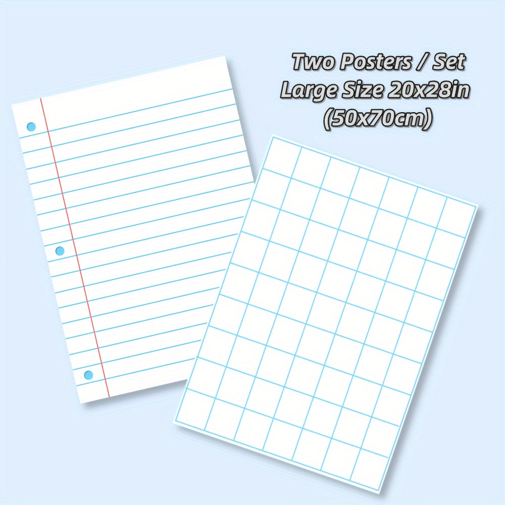 2pcs 20x28Inch Laminated Quadrille Grid Posters Sets