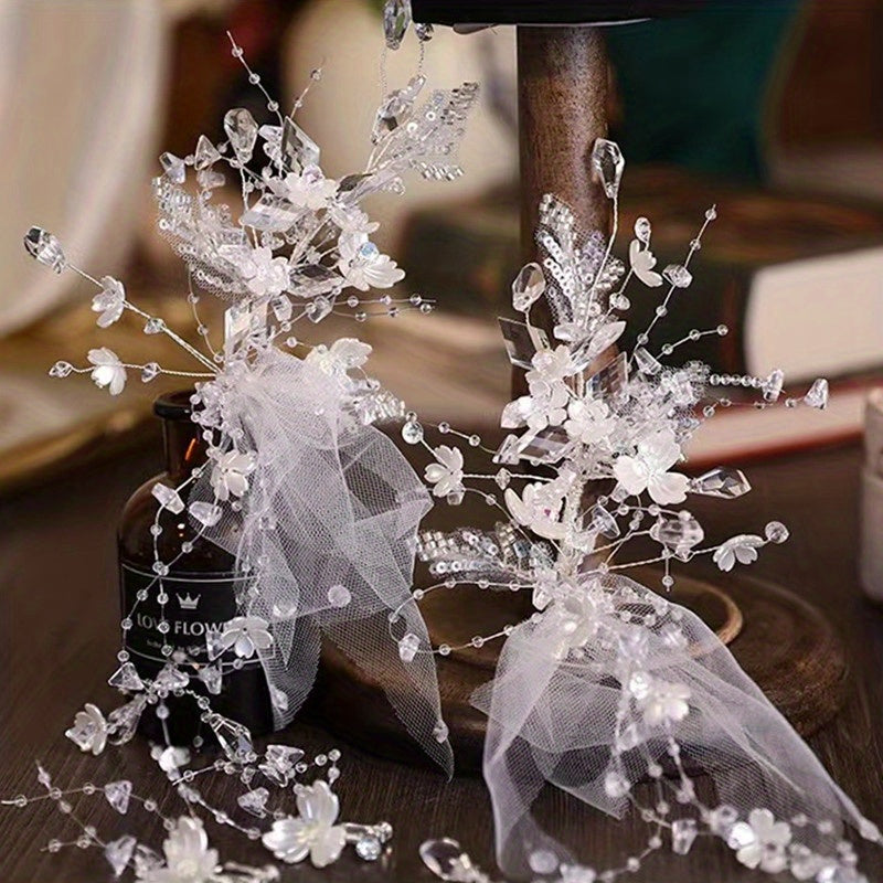 Crystal Beads Flower Veil Sweet Wedding Headwear With Clip Hair Accessories
