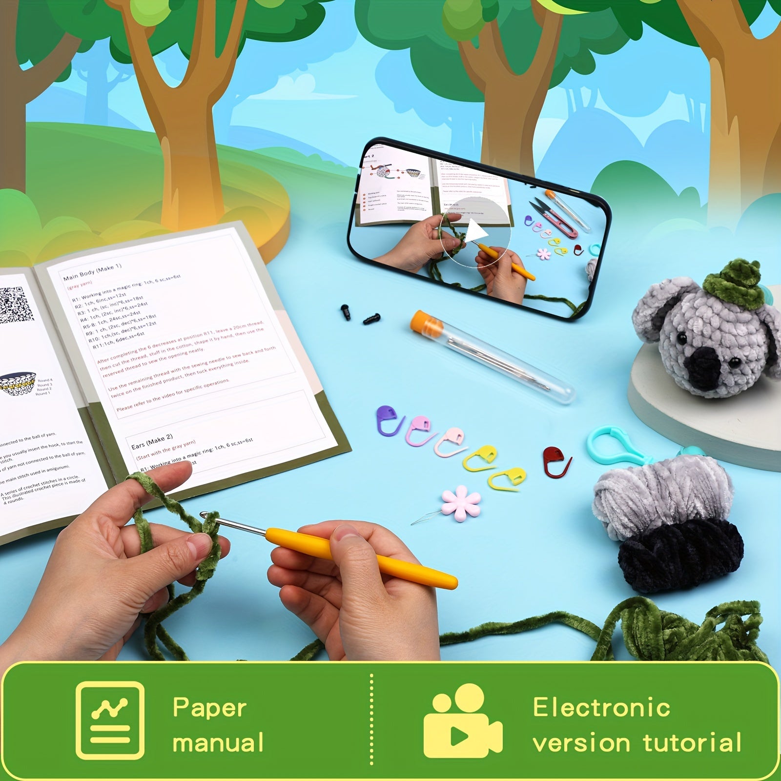 Crochet Kit with Manual - Beginner Yarn Set - DIY Cartoon Doll