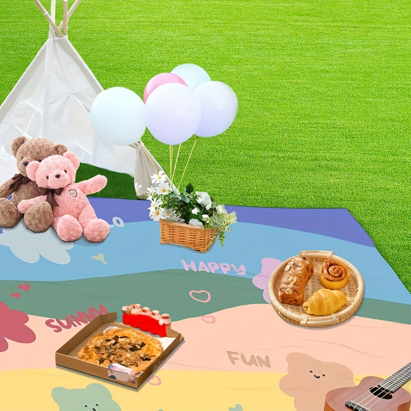 Colorful Bear Printed Picnic Blanket Waterproof Lightweight Mat