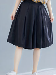 Solid Knee Length Wide Leg Shorts Women's Clothing