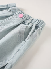 Toddler Girls Pink Button Denim Shorts Elastic Waist Slim Fit Jeans