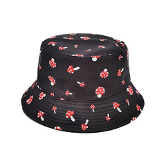 Red Mushroom Print Bucket Hat Solid Reversible Fisherman Cap
