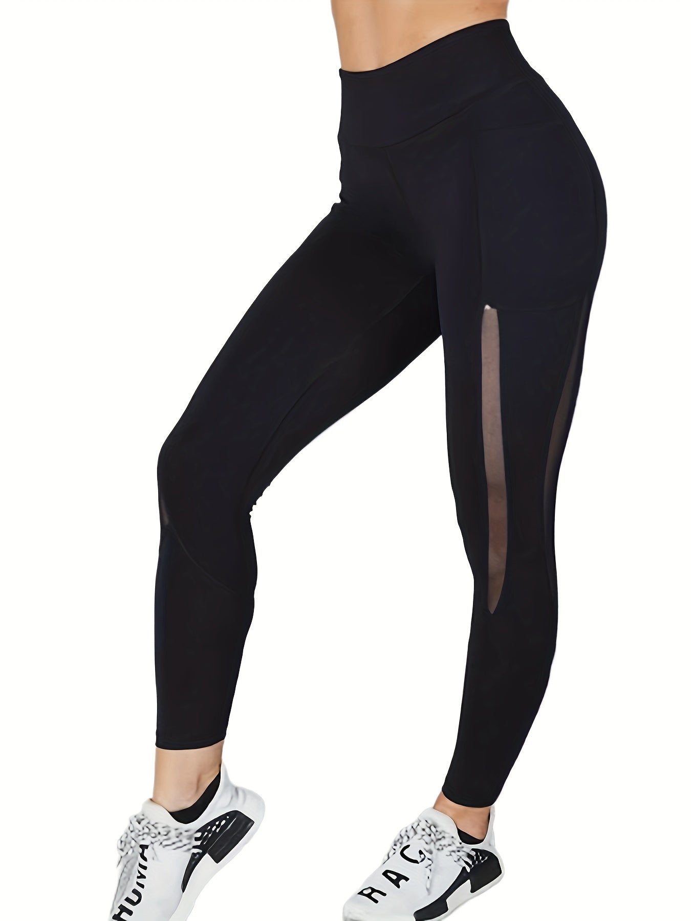 Sports Leggings Women's Mesh Waistband Fitness Pants With Pockets