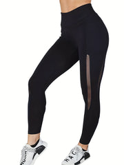 Sports Leggings Women's Mesh Waistband Fitness Pants With Pockets