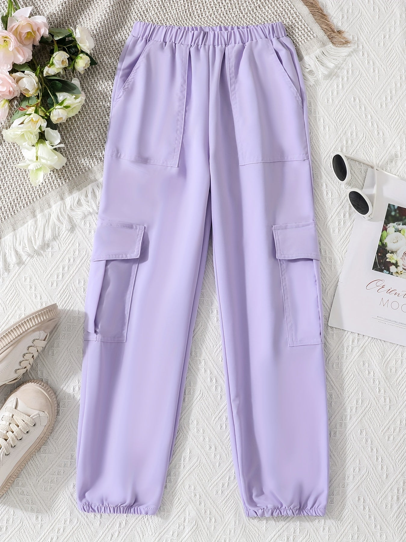 Girl's Drawstring Waist Cargo Jogging Pants