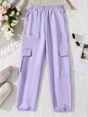 Girl's Drawstring Waist Cargo Jogging Pants