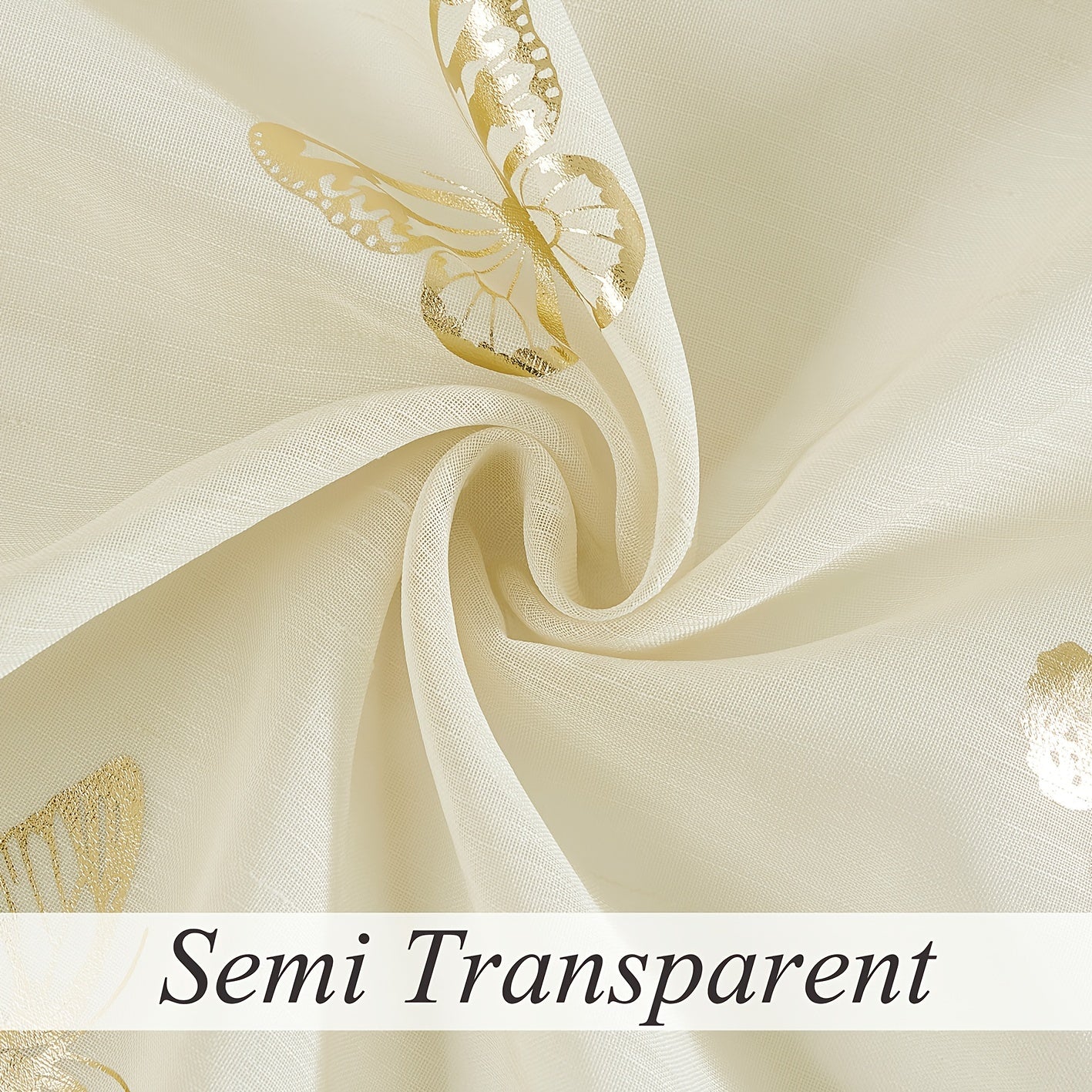 2 Panels Golden Butterfly Sheer Curtain Romantic Lovely Translucent Curtains