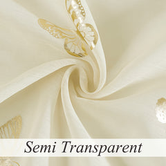 2 Panels Golden Butterfly Sheer Curtain Romantic Lovely Translucent Curtains