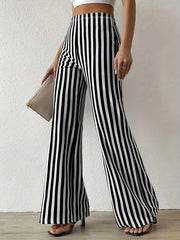 Stripe Print Flare Leg Pants Loose Pants For Spring & Fall