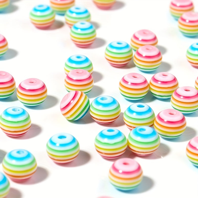 50pcs Rainbow Striped Round Beads for DIY Jewelry Making