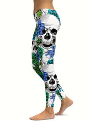 Spooky Halloween Skull Leggings High Stretch Workout Pants