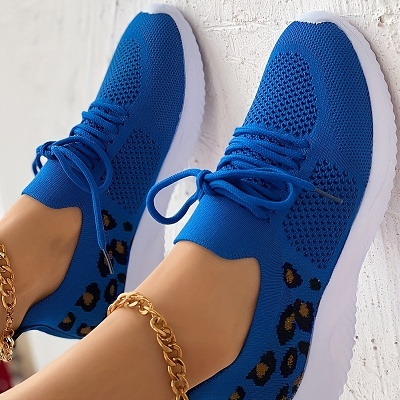 Leopard Print Chunky Sneakers Lace Up Low Top Shoes