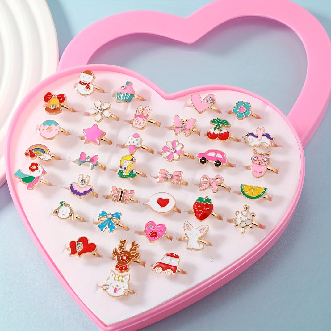 36pcs Christmas Children's Ring Set Cartoon Snowman Elk Decor Jewelry