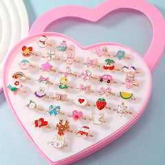 36pcs Christmas Children's Ring Set Cartoon Snowman Elk Decor Jewelry