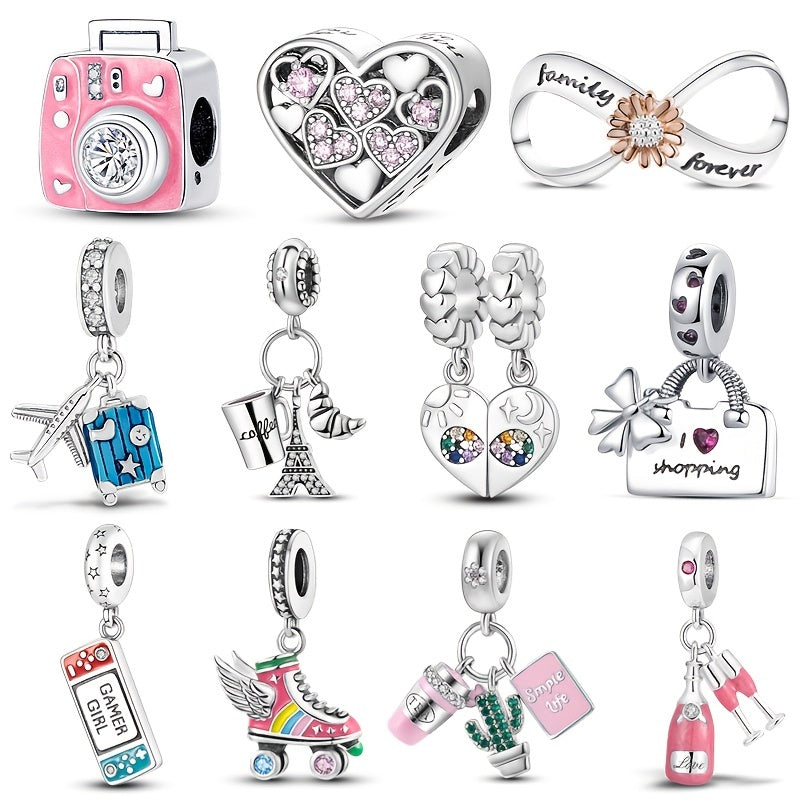 Travel Life Collection Charm Silver Camera Tower Heart Family Beads