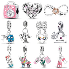 Travel Life Collection Charm Silver Camera Tower Heart Family Beads