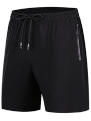Quick Drying Zipper Pockets Shorts Men's Casual Solid Slightly Stretch Shorts