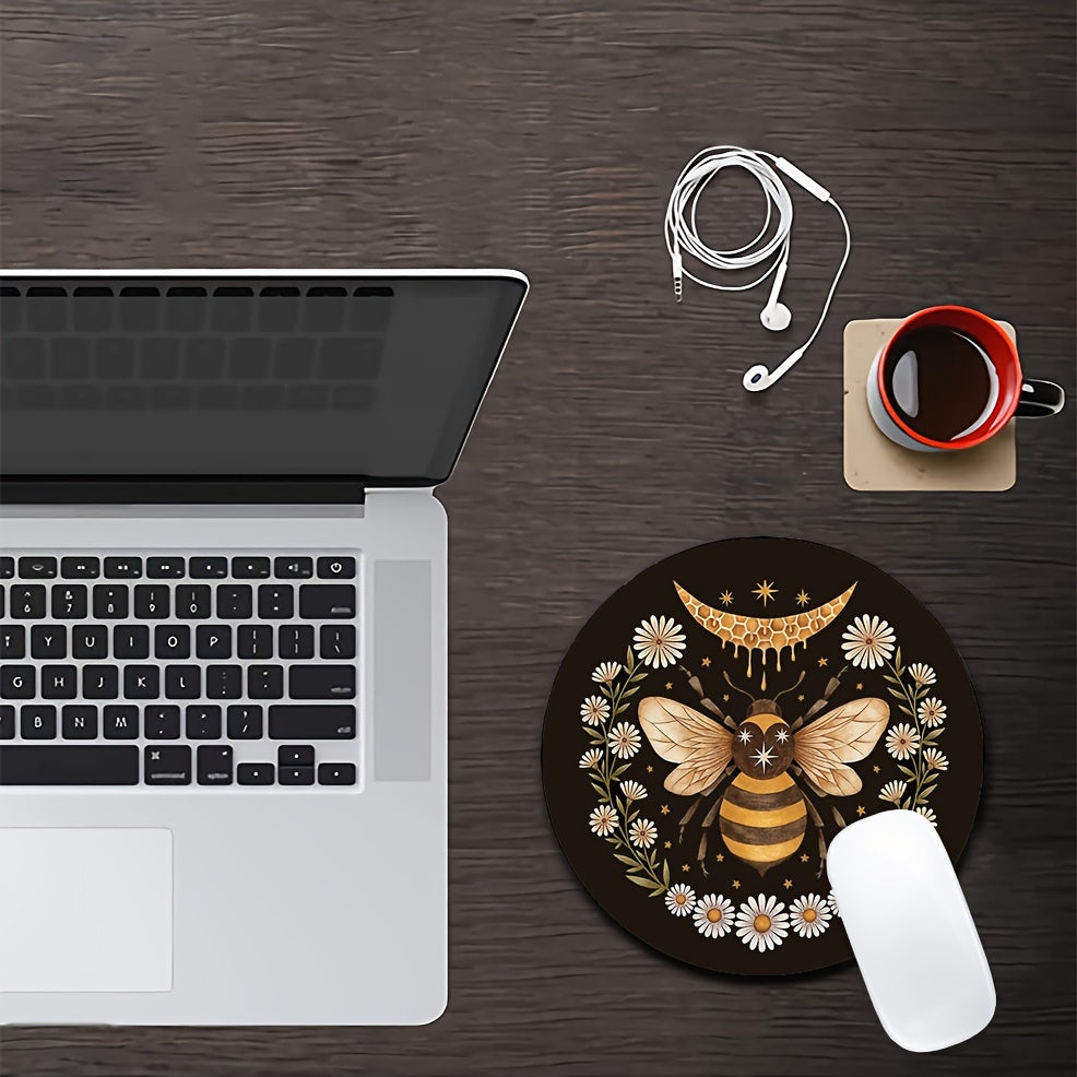 Bee Mouse Pad Round Non Slip Rubber Mousepad Laptop Office Computer Decor