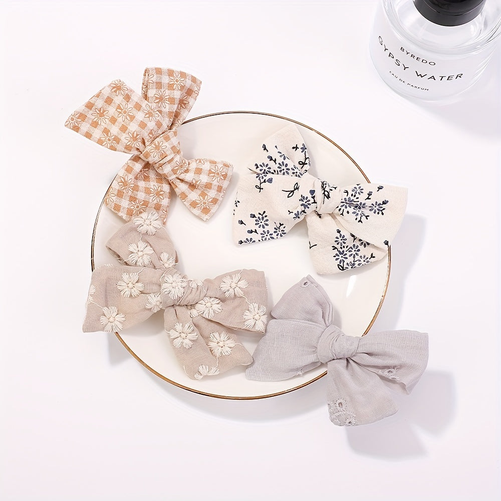 4pcs Floral Bow Hair Clip Ponytail Clip for Baby Girls