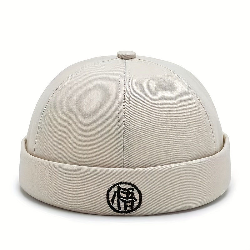 Character Embroidery Unisex Beanie Hip Hop Skull Hat Solid Docker Cap