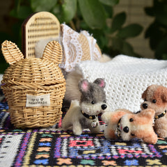 Mini Rattan Basket & Twisted Stick Dog BJD OB11 Scene Furniture