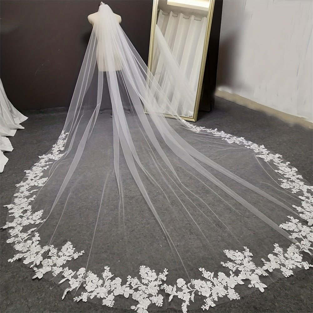 Lace Wedding Veil Embroidery Flower Cathedral Bridal Veil