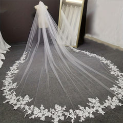 Lace Wedding Veil Embroidery Flower Cathedral Bridal Veil