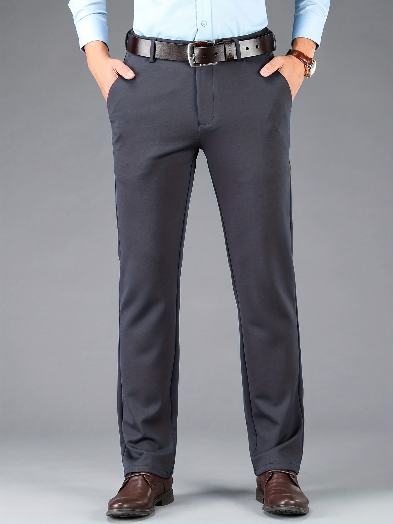 Men's Classic Solid Stretch Dress Pants for Business